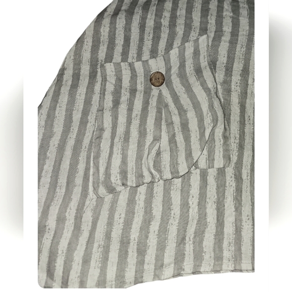 Linen Italy Tunic Dress Grey & White Stripe Bohemian Pockets - Picture 7 of 8